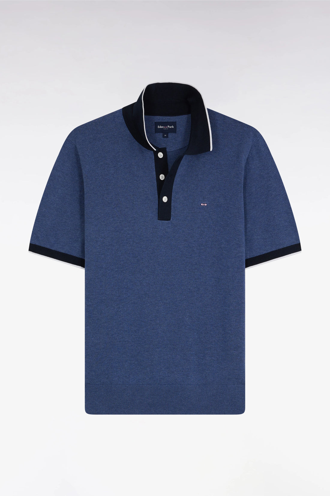 Eden Park_Straight-Fit Short-Sleeved Polo Collar Jumper in Blue Cotton_E25MAIPU0010_BLM30_01
