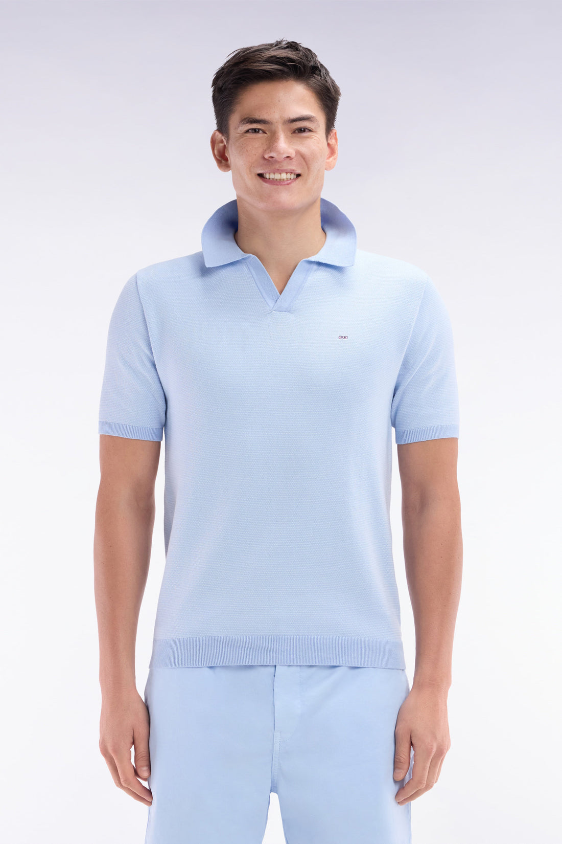 Eden Park_Straight-Cut Sky Blue Cotton Polo Neck Jumper_E25MAIPU0014_BLC26_01