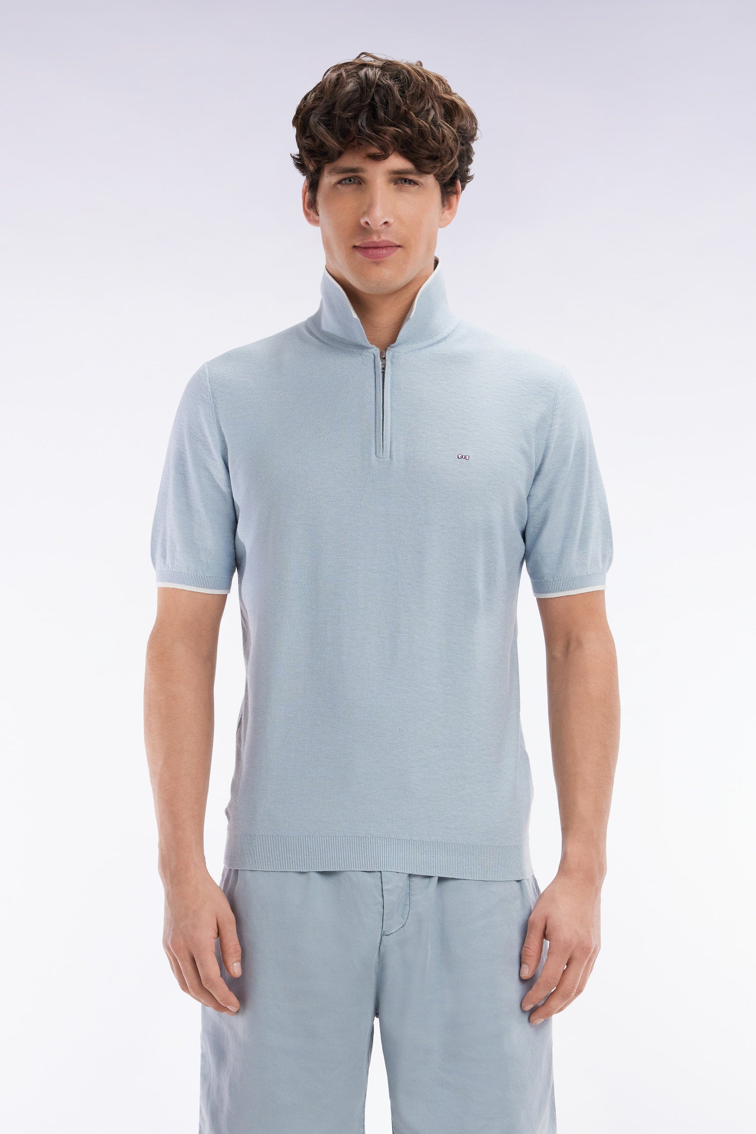 Eden Park_Straight-Fit Sky Blue Polo Neck Jumper in Organic Cotton and Cashmere Blend_E25MAIPU0029_BLC25_01