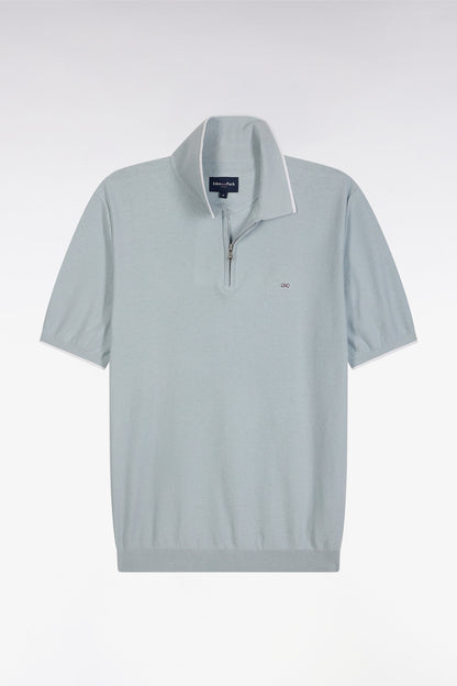 Eden Park_Straight-Fit Sky Blue Polo Neck Jumper in Organic Cotton and Cashmere Blend_E25MAIPU0029_BLC25_02