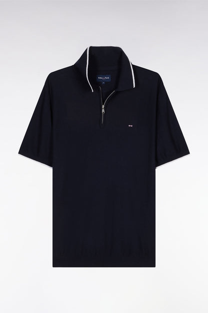 Eden Park_Straight-Fit Navy Polo Neck Jumper in Organic Cotton and Cashmere Blend_E25MAIPU0029_BLF_02