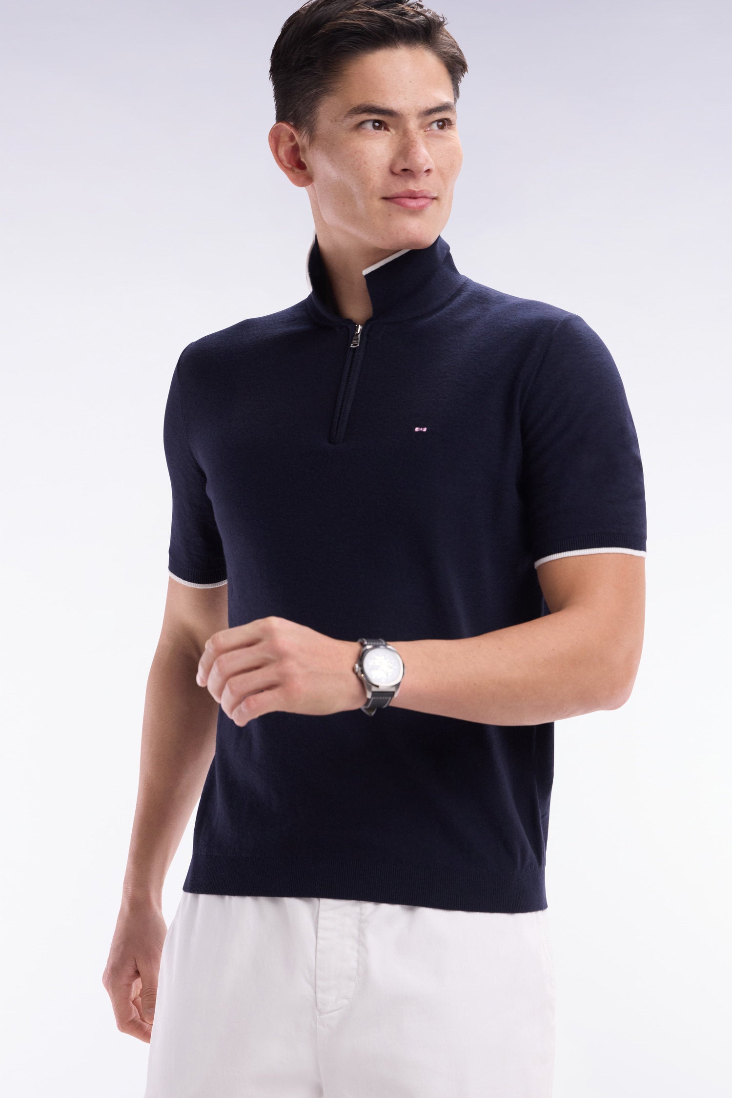 Eden Park_Straight-Fit Navy Polo Neck Jumper in Organic Cotton and Cashmere Blend_E25MAIPU0029_BLF_03