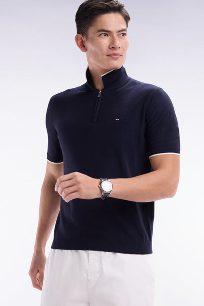 Eden Park_Straight-Fit Navy Polo Neck Jumper in Organic Cotton and Cashmere Blend_E25MAIPU0029_BLF_03