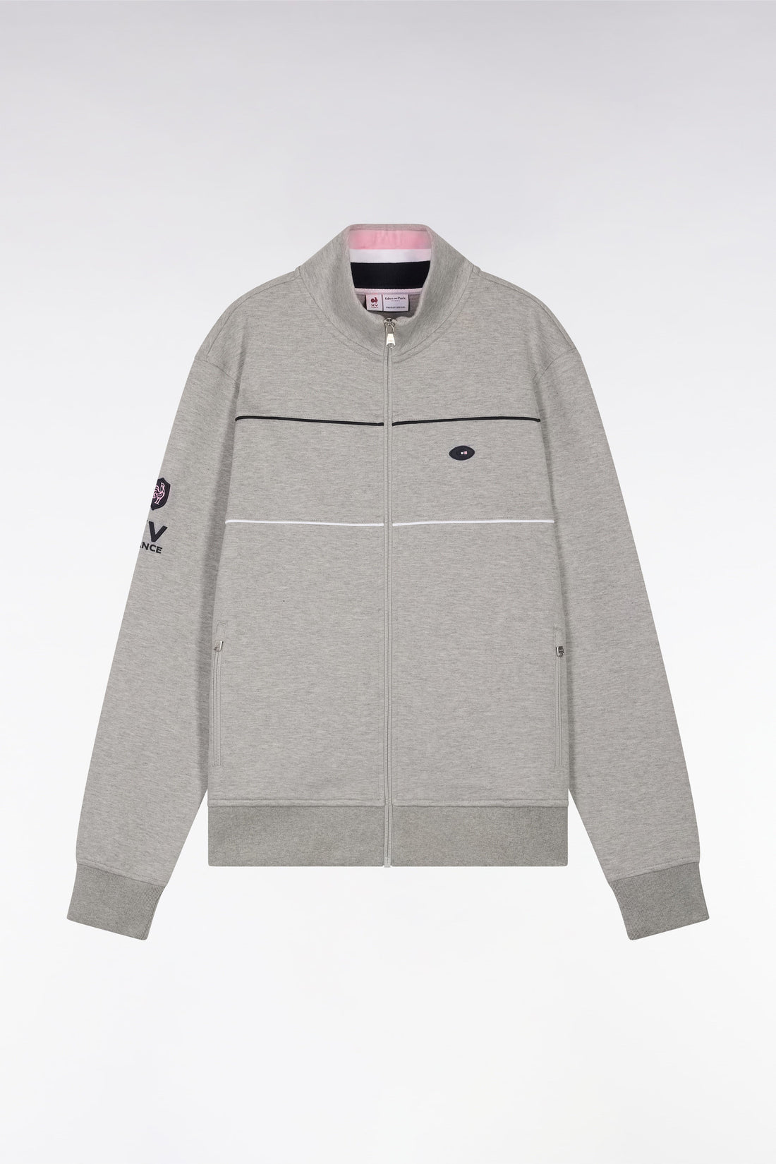 Eden Park_Straight-Fit Zip-Up Sweatshirt in Grey Stretch Cotton with Contrasting Piping_E25MAISW0054_GRC_01