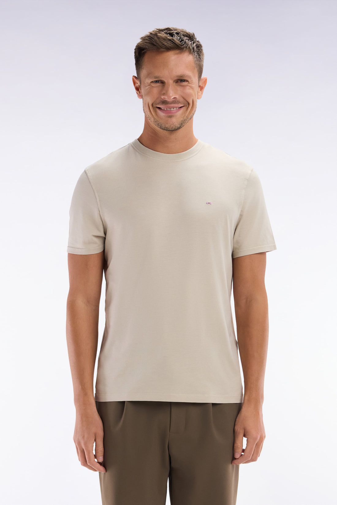 Eden Park_Straight-Fit Beige Short-Sleeved T-Shirt_E25MAITC0001_BEM7_01