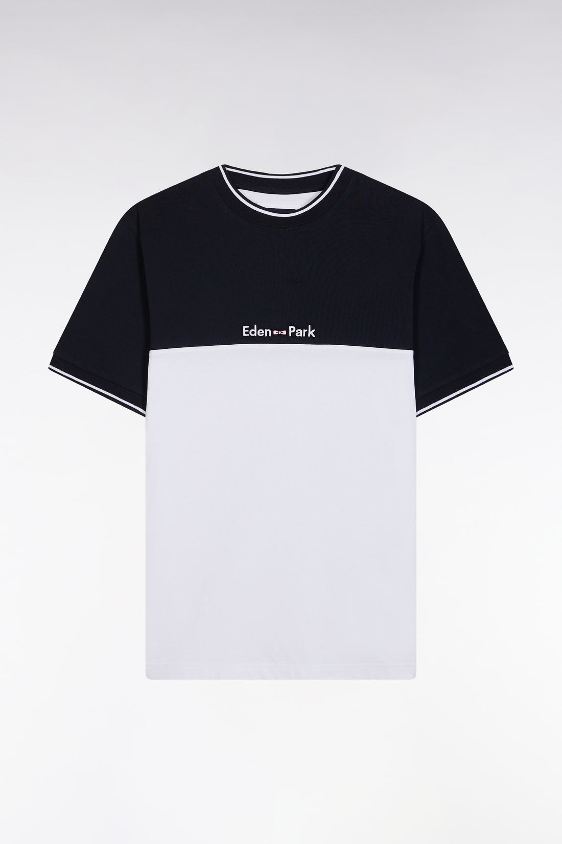 Eden Park_Straight-Fit Two-Tone White Embroidered Cotton T-Shirt_E25MAITC0013_BC_01