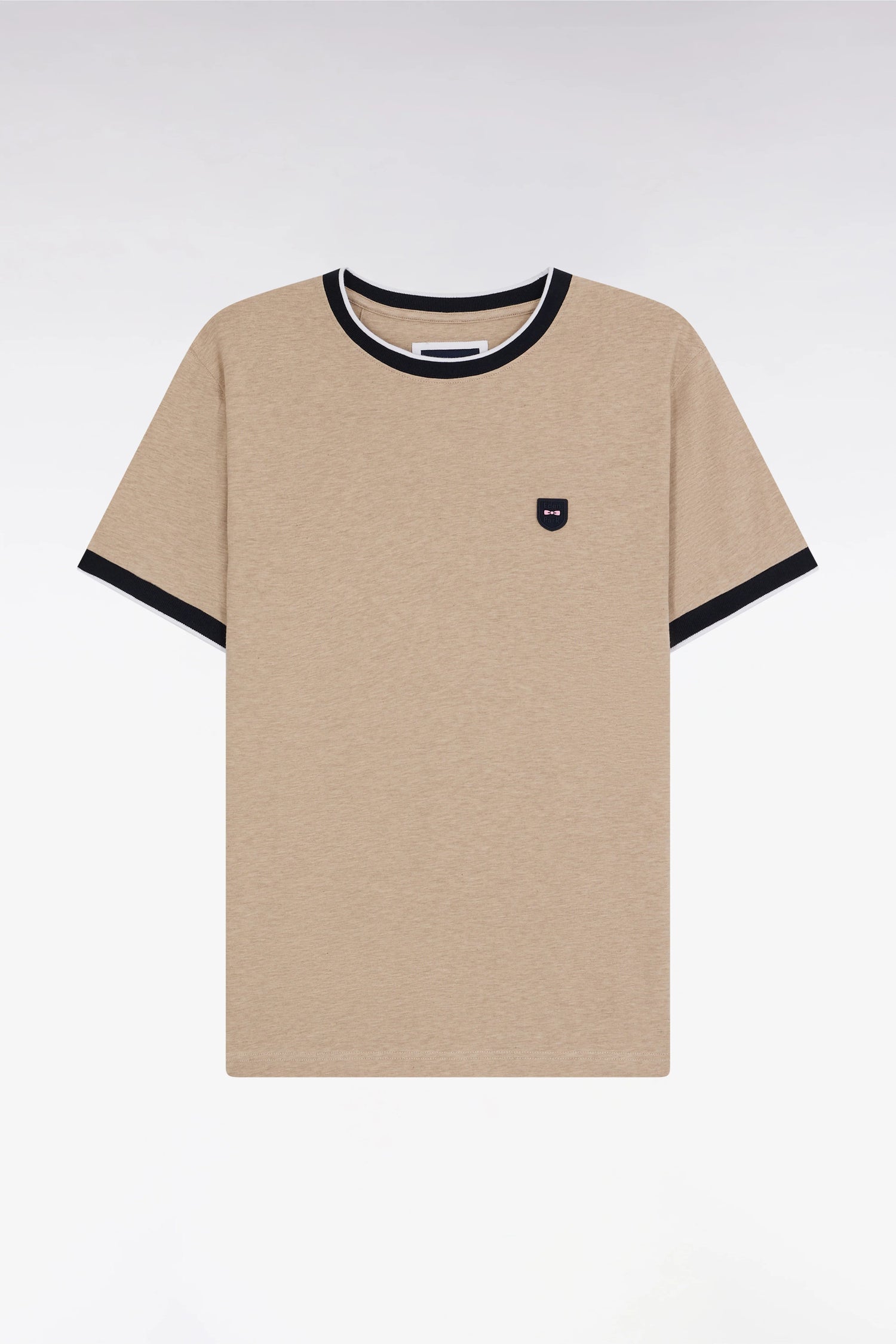 Eden Park_Slim-Fit Beige Stretch Cotton T-Shirt_E25MAITC0020_BEC13_01