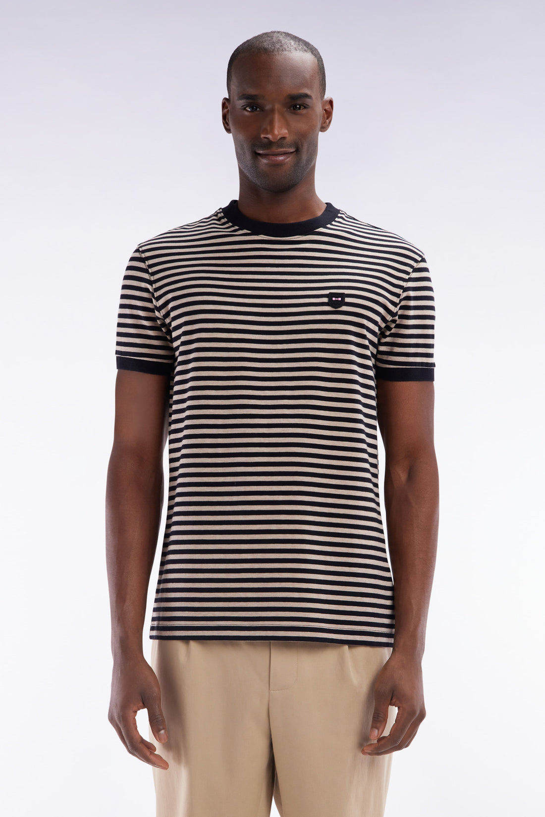 Eden Park_Slim-Fit Beige Striped Stretch Cotton T-Shirt_E25MAITC0021_BEC13_01