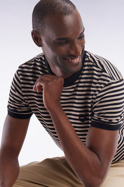 Eden Park_Slim-Fit Beige Striped Stretch Cotton T-Shirt_E25MAITC0021_BEC13_03