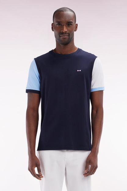 Eden Park_Straight-Fit Colorblock T-Shirt in Navy Cotton with 10 Embroidery_E25MAITC0034_BLF_01