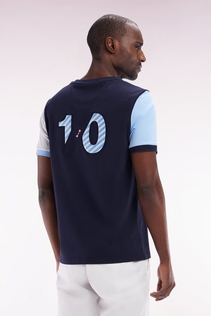 Eden Park_Straight-Fit Colorblock T-Shirt in Navy Cotton with 10 Embroidery_E25MAITC0034_BLF_04