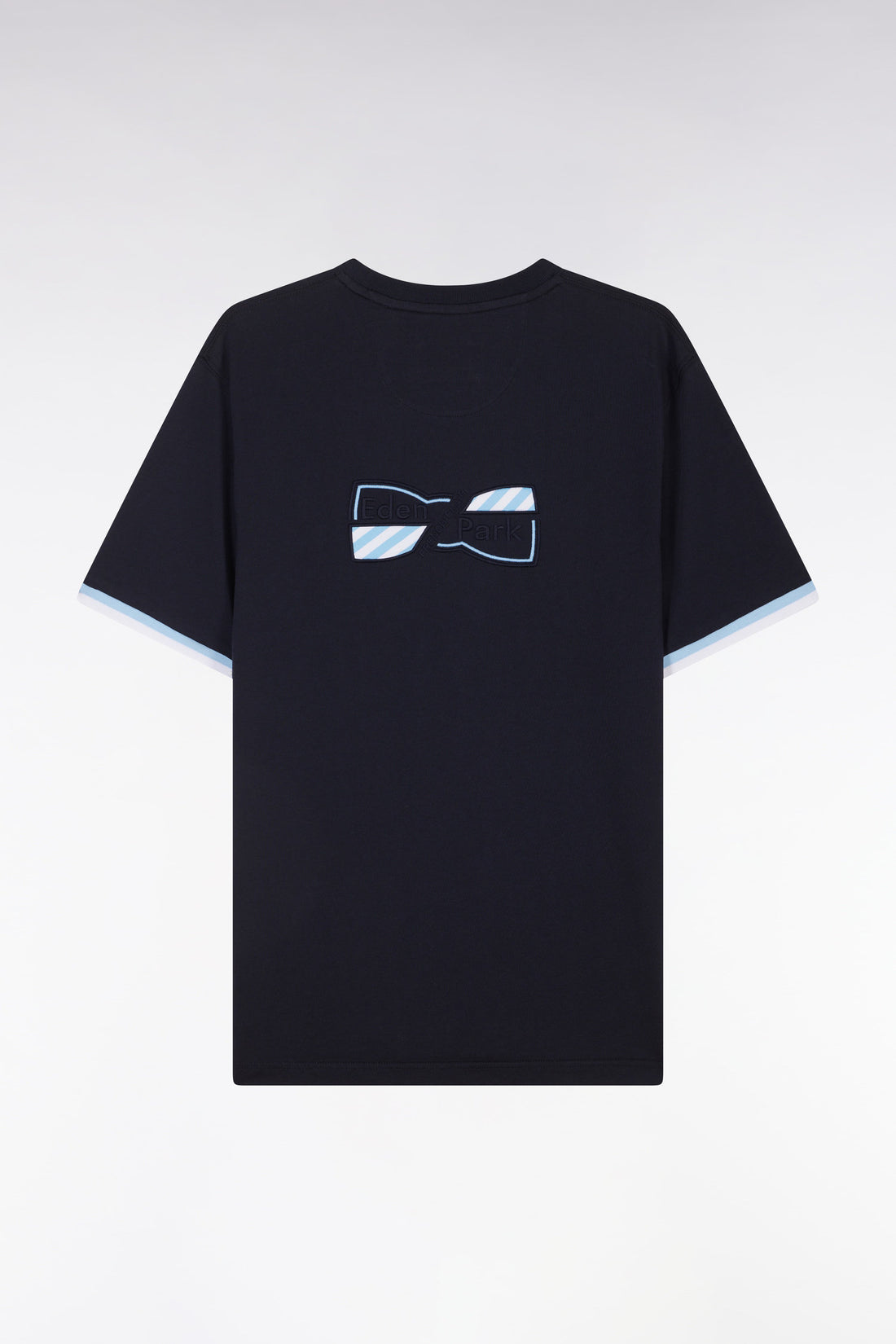 Eden Park_Straight-Fit Two-Tone Navy Cotton T-Shirt with Bow Tie Embroidery_E25MAITC0035_BLF_01