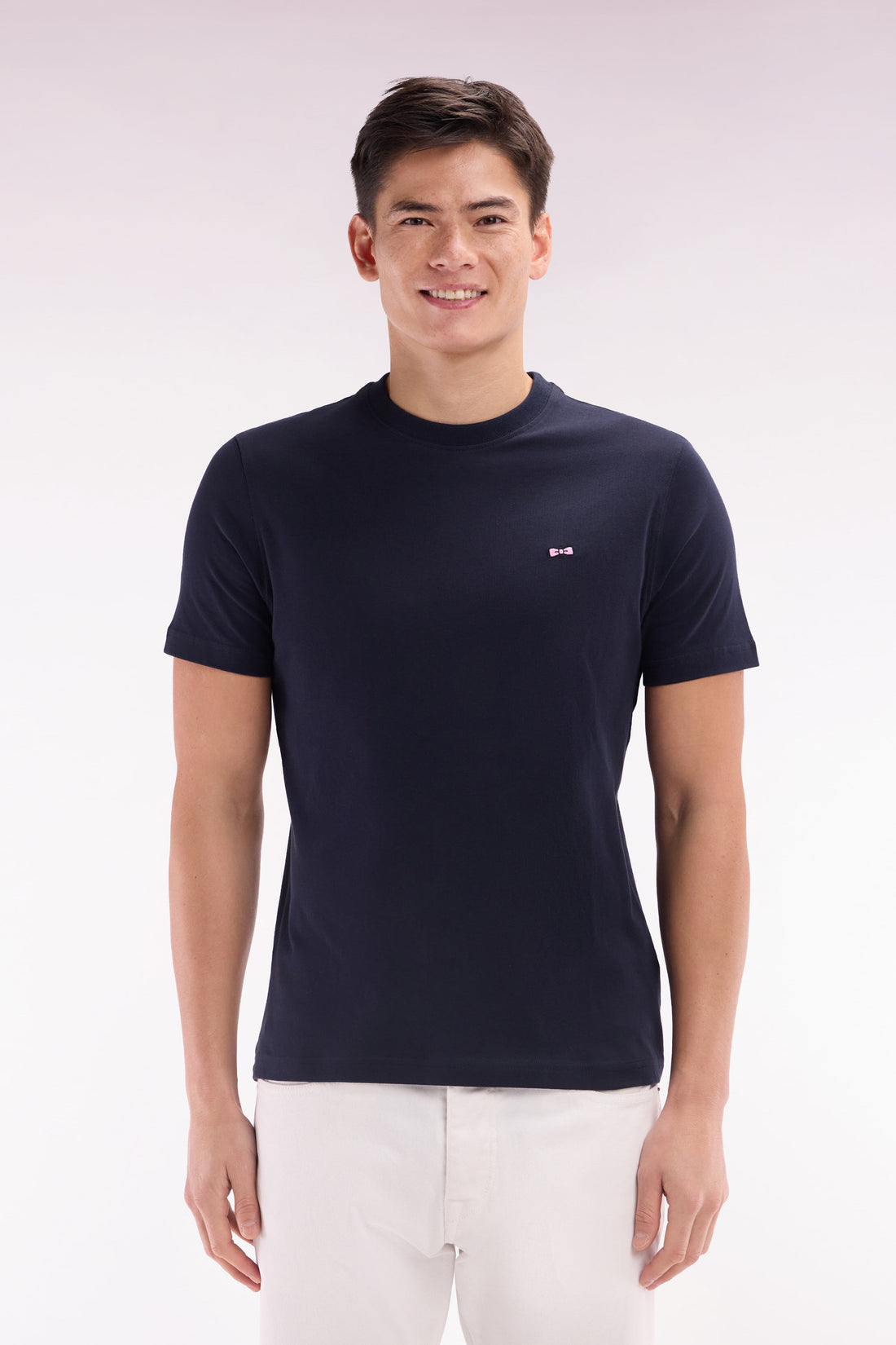 Eden Park_Straight Fit Navy Cotton T-Shirt with Striped Back Embroidery_E25MAITC0040_BLF_01