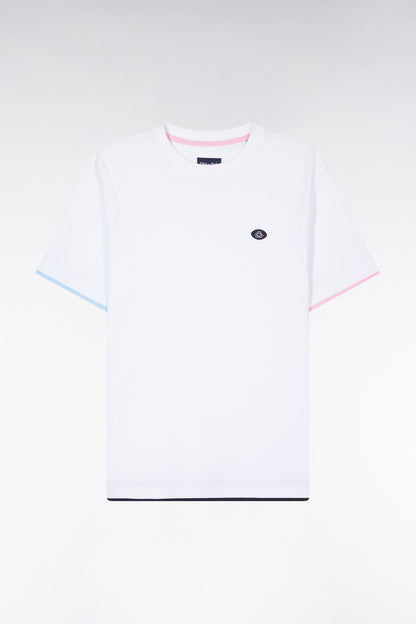 Eden Park_Straight-Fit White Cotton T-Shirt with Colorful Sleeve Trim_E25MAITC0051_BC_04