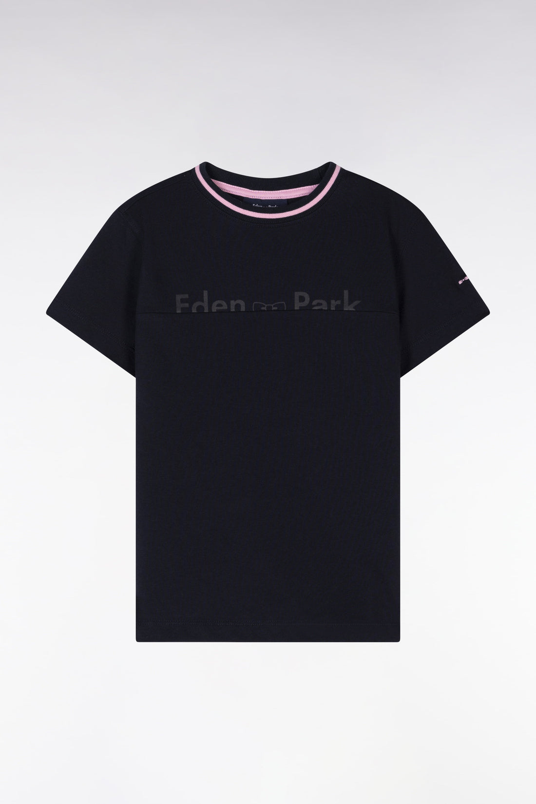 Eden Park_Straight-Fit Navy Cotton T-Shirt with Pink Accents_E25MAITC0056_BLF_01