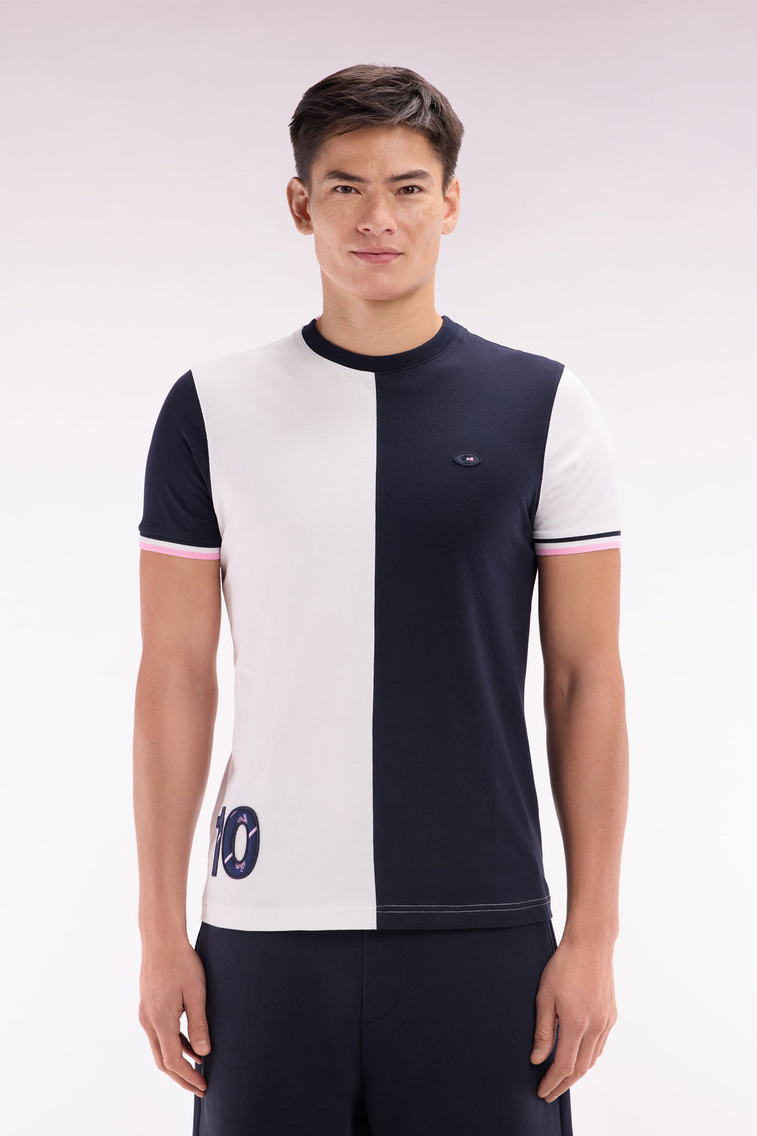 Eden Park_Two-Tone XV De France Straight-Cut White Cotton T-Shirt_E25MAITC0073_BC_01