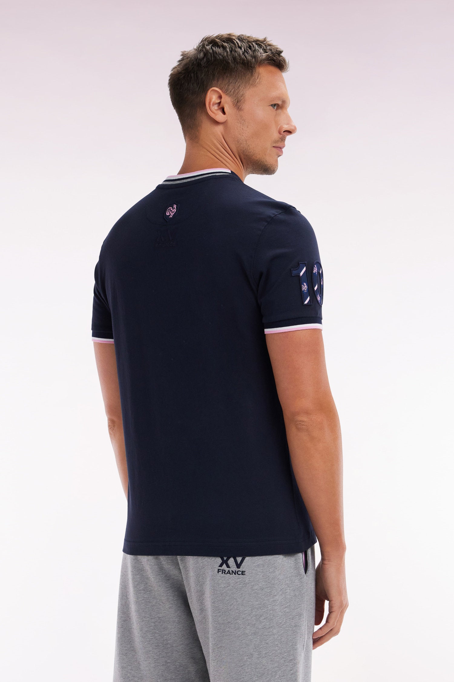 Eden Park_Straight-Fit XV De France T-Shirt in Navy Cotton with 10 Embroidery_E25MAITC0078_BLF_04