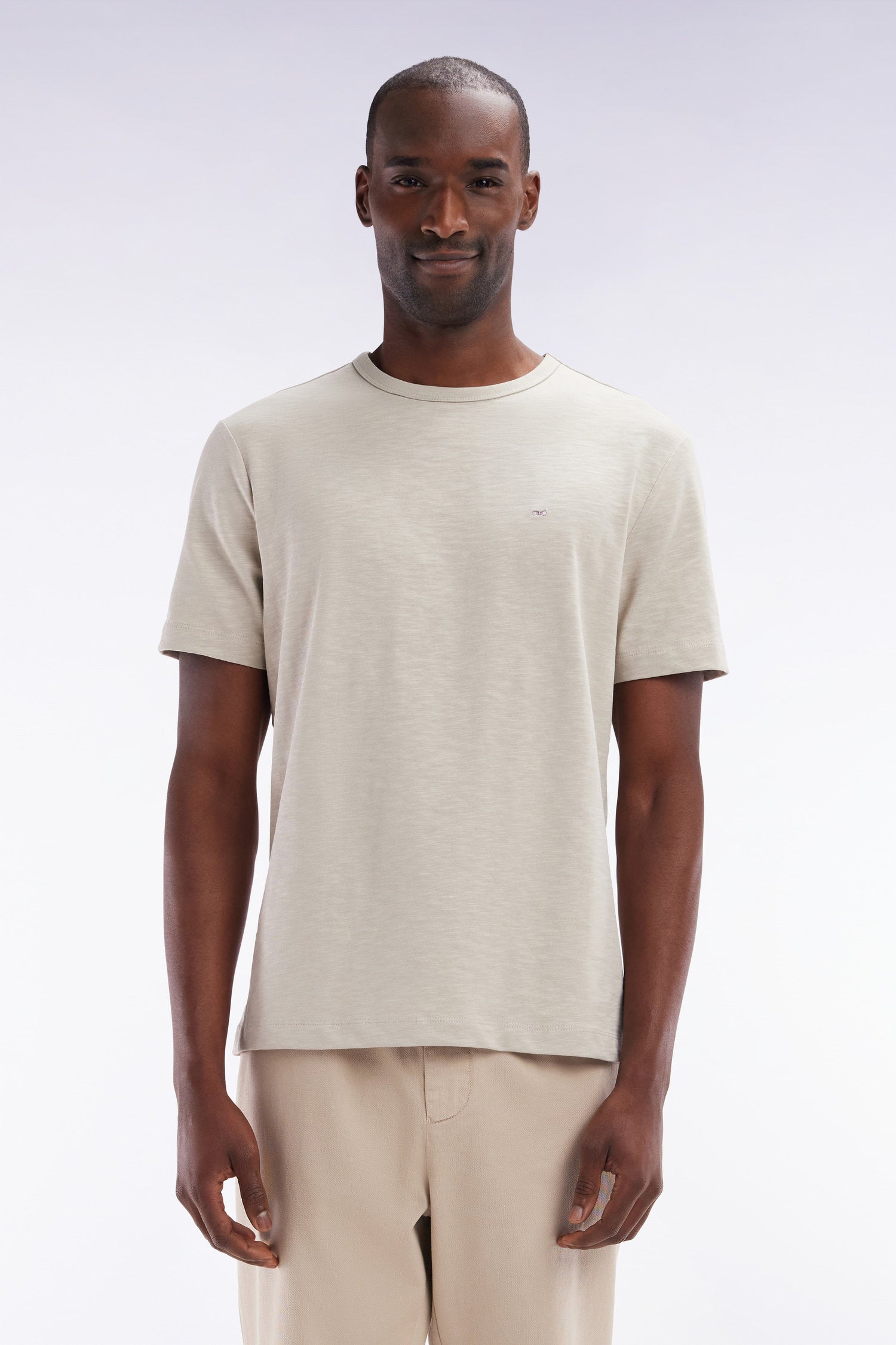 Eden Park_Straight Fit Beige Slub Cotton Jersey T-Shirt_E25MAITC0079_BEM7_01