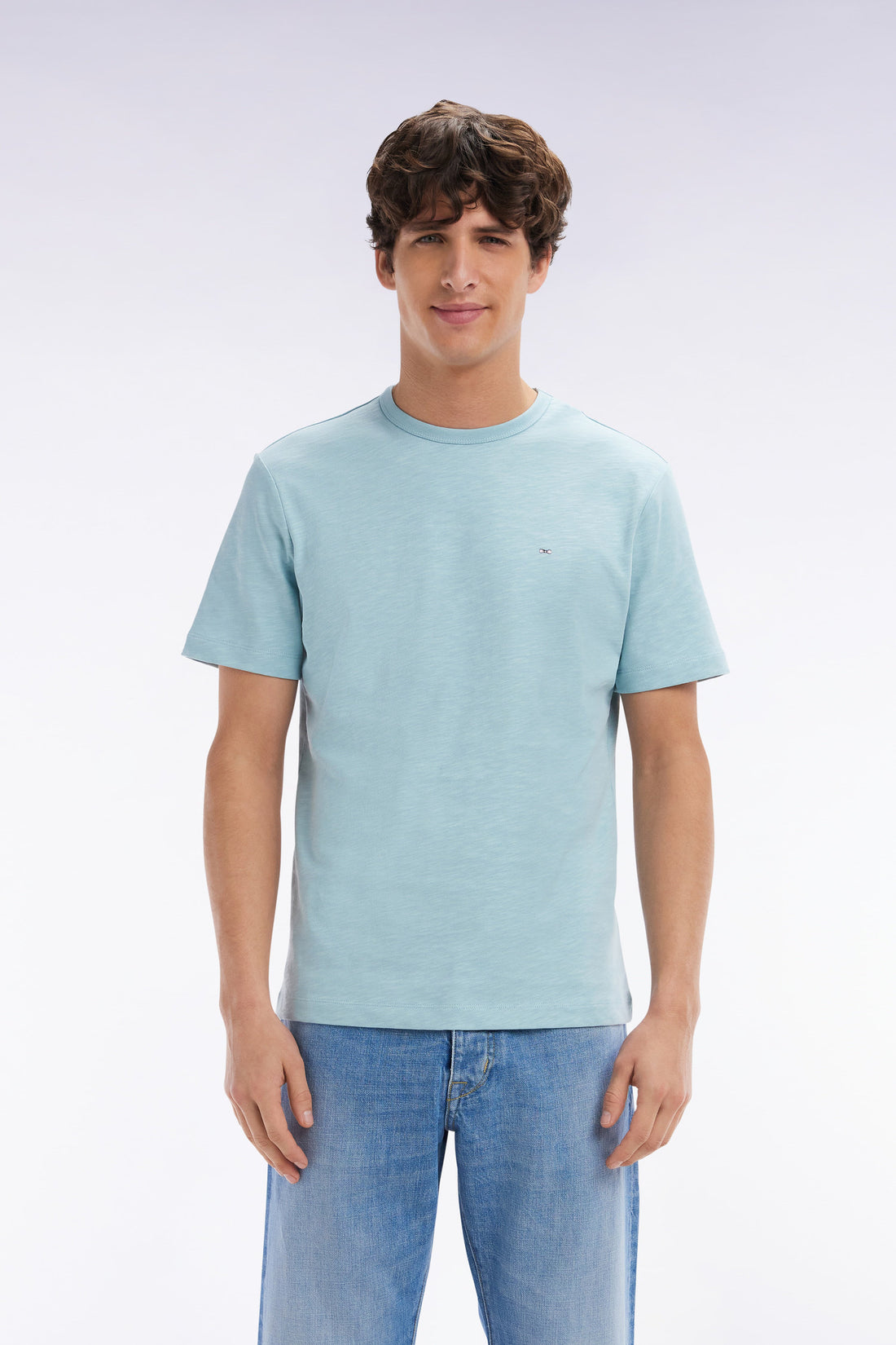 Eden Park_Straight Fit Sea Green Slub Cotton Jersey T-Shirt_E25MAITC0079_VEC18_01