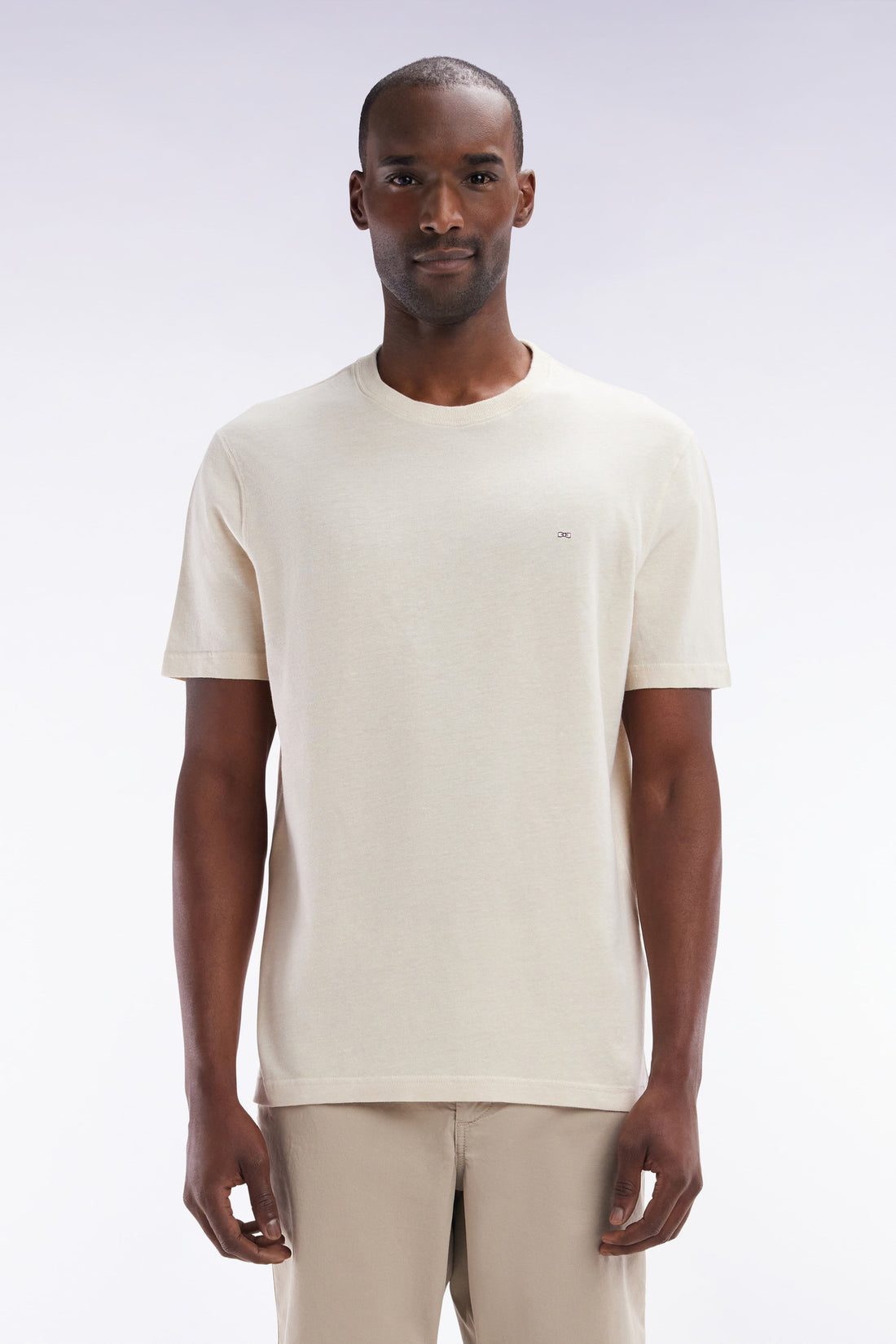 Eden Park_Straight-Fit Ecru T-Shirt in Cotton and Linen Blend_E25MAITC0080_BEC15_01