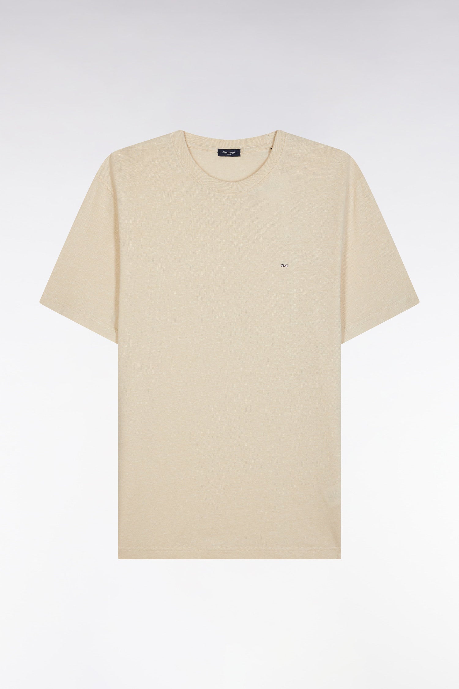 Eden Park_Straight-Fit Ecru T-Shirt in Cotton and Linen Blend_E25MAITC0080_BEC15_04
