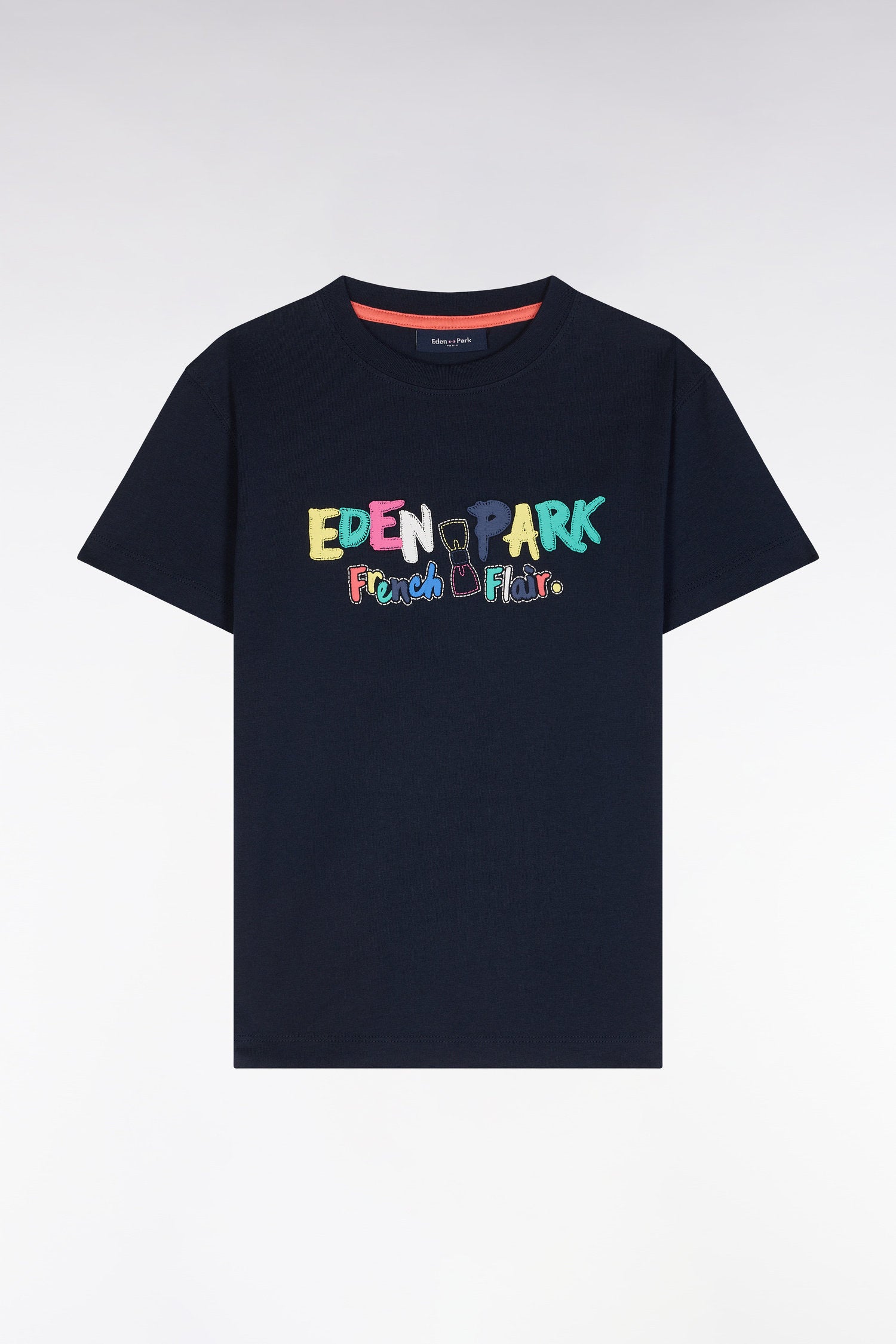Eden Park_Straight-Fit Multicolor Screen Printed Navy Cotton T-Shirt_E25MAITC0081_BLF_01