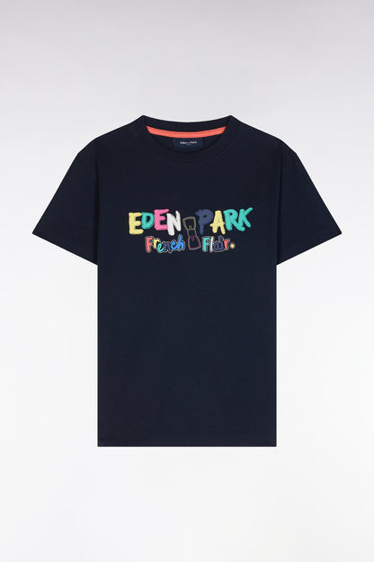 Eden Park_Straight-Fit Multicolor Screen Printed Navy Cotton T-Shirt_E25MAITC0081_BLF_01