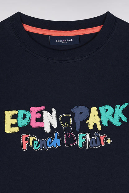Eden Park_Straight-Fit Multicolor Screen Printed Navy Cotton T-Shirt_E25MAITC0081_BLF_02