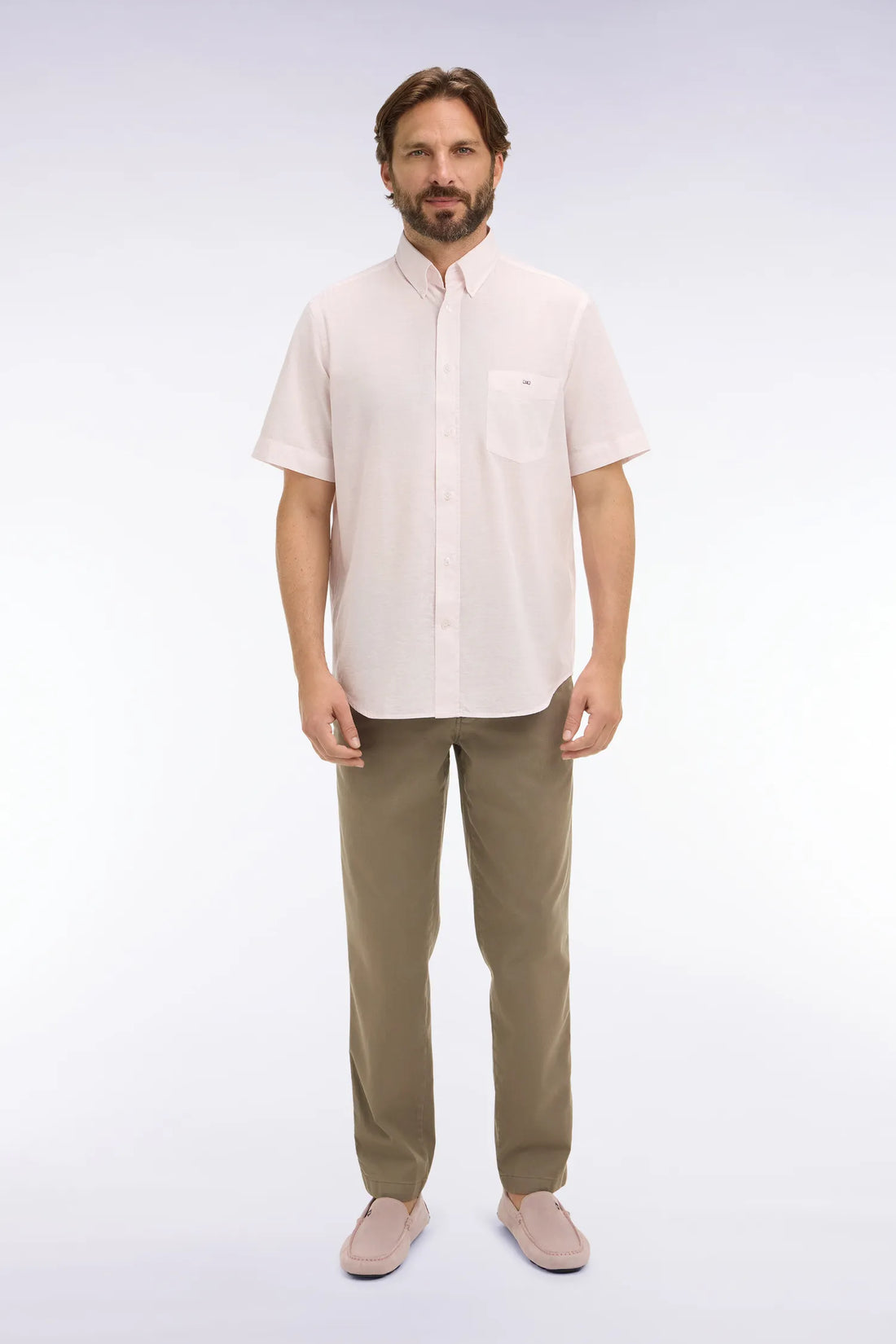 Eden Park Brown Men Beige Cotton and Lyocell Elastic Waist Chino Pants SKU: E26BAS0C0004_BEM Image 01