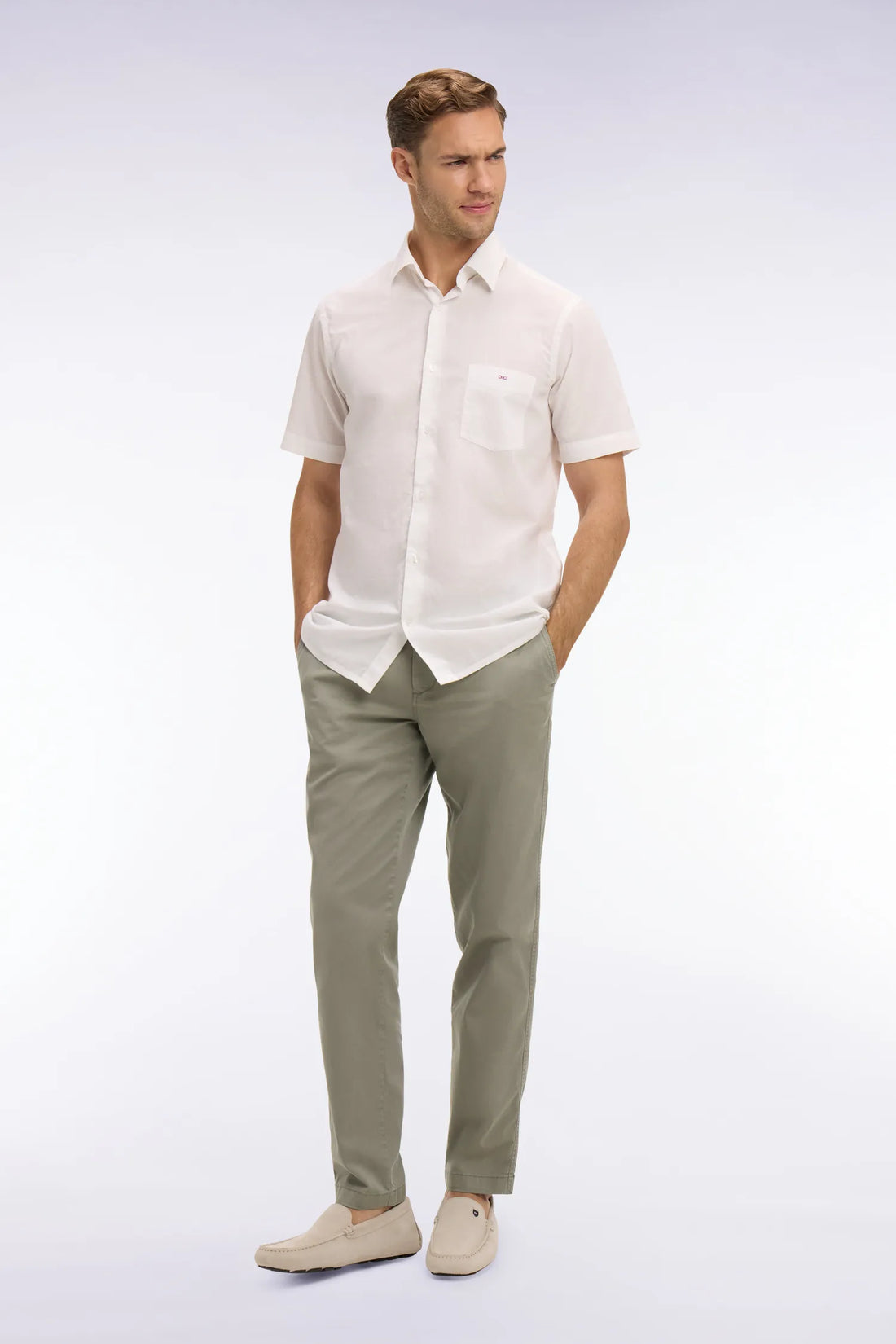 Eden Park Khaki Men Khaki Cotton and Lyocell Elastic Waist Chino Pants SKU: E26BAS0C0004_KAM24 Image 01