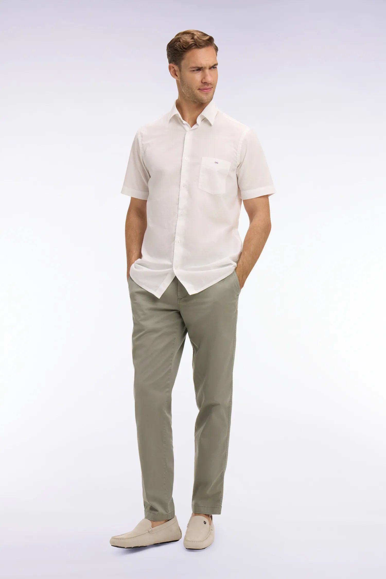 Eden Park Khaki Men Khaki Cotton and Lyocell Elastic Waist Chino Pants SKU: E26BAS0C0004_KAM24 Image 01