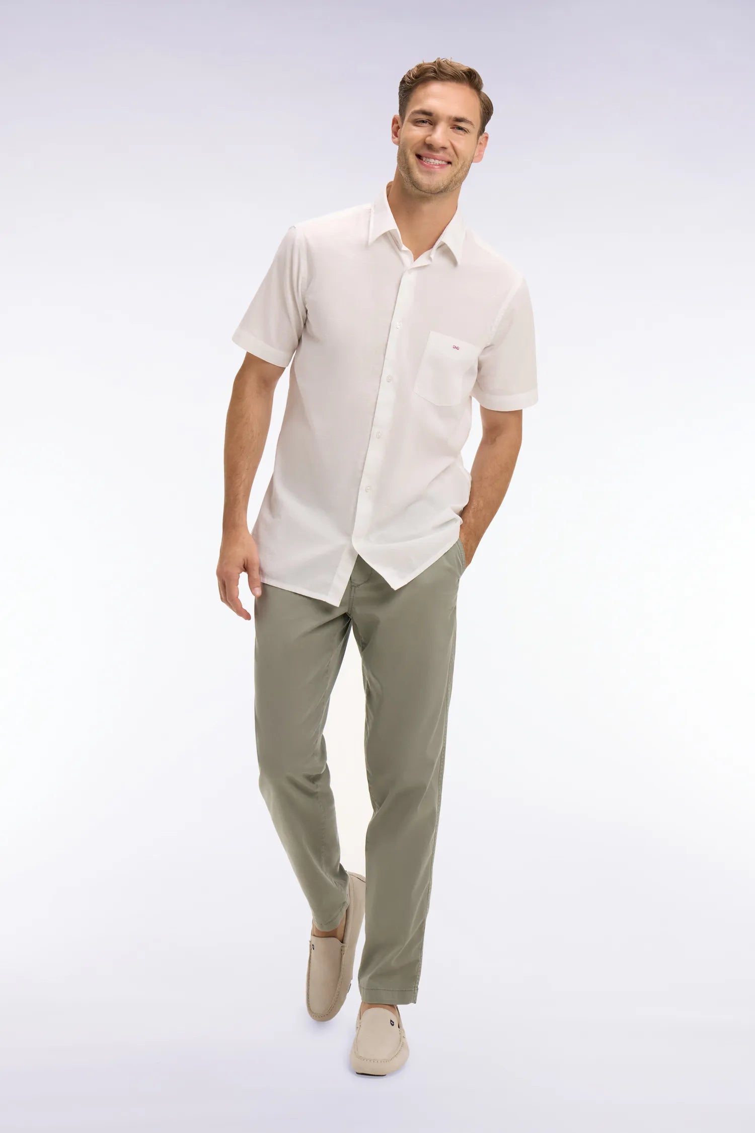 Eden Park Khaki Men Khaki Cotton and Lyocell Elastic Waist Chino Pants SKU: E26BAS0C0004_KAM24 Image 03