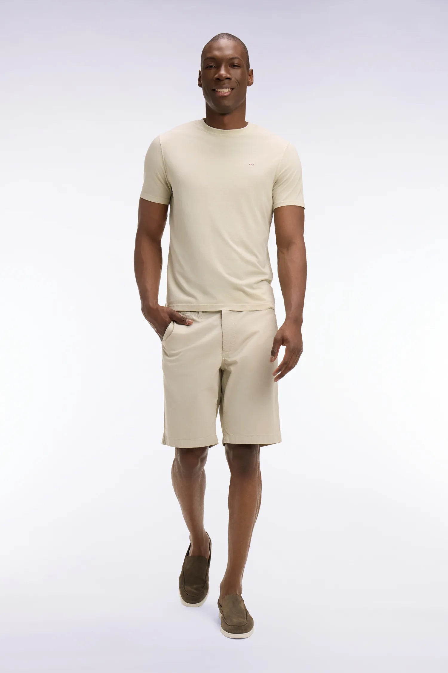 Eden Park Beige Men Chino Bermuda Shorts in Beige Stretch Gabardine SKU: E26BASBE0001_BEC18 Image 03