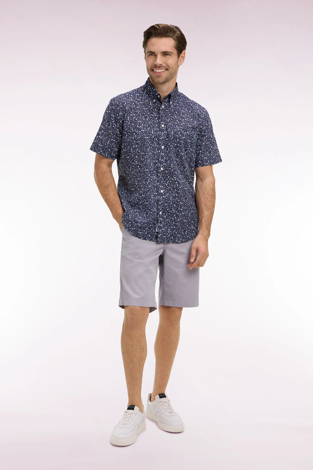 Eden Park Grey Men Chino Bermuda Shorts in Grey Stretch Gabardine SKU: E26BASBE0001_GRM20 Image 01