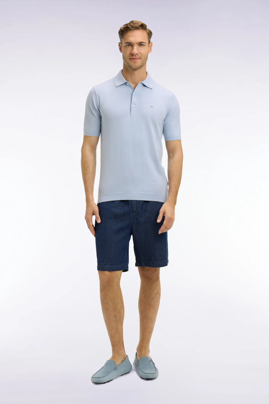 Eden Park Navy Blue Men Navy Chambray Bermuda Shorts with Elasticated Waist SKU: E26BASBE0006_BLF Image 01
