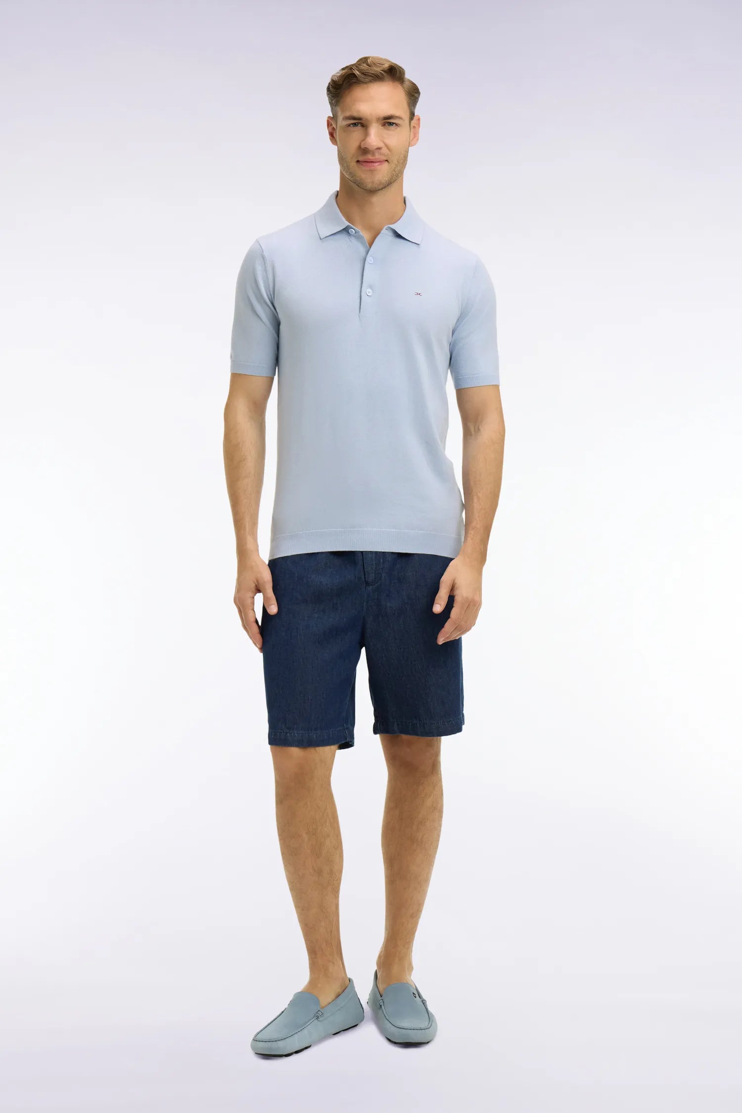 Eden Park Navy Blue Men Navy Chambray Bermuda Shorts with Elasticated Waist SKU: E26BASBE0006_BLF Image 01