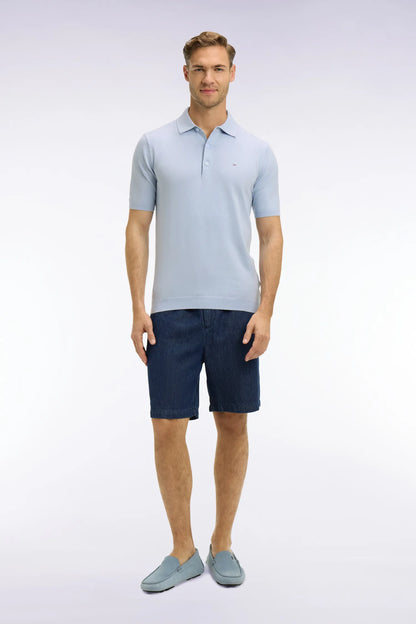 Eden Park Navy Blue Men Navy Chambray Bermuda Shorts with Elasticated Waist SKU: E26BASBE0006_BLF Image 01