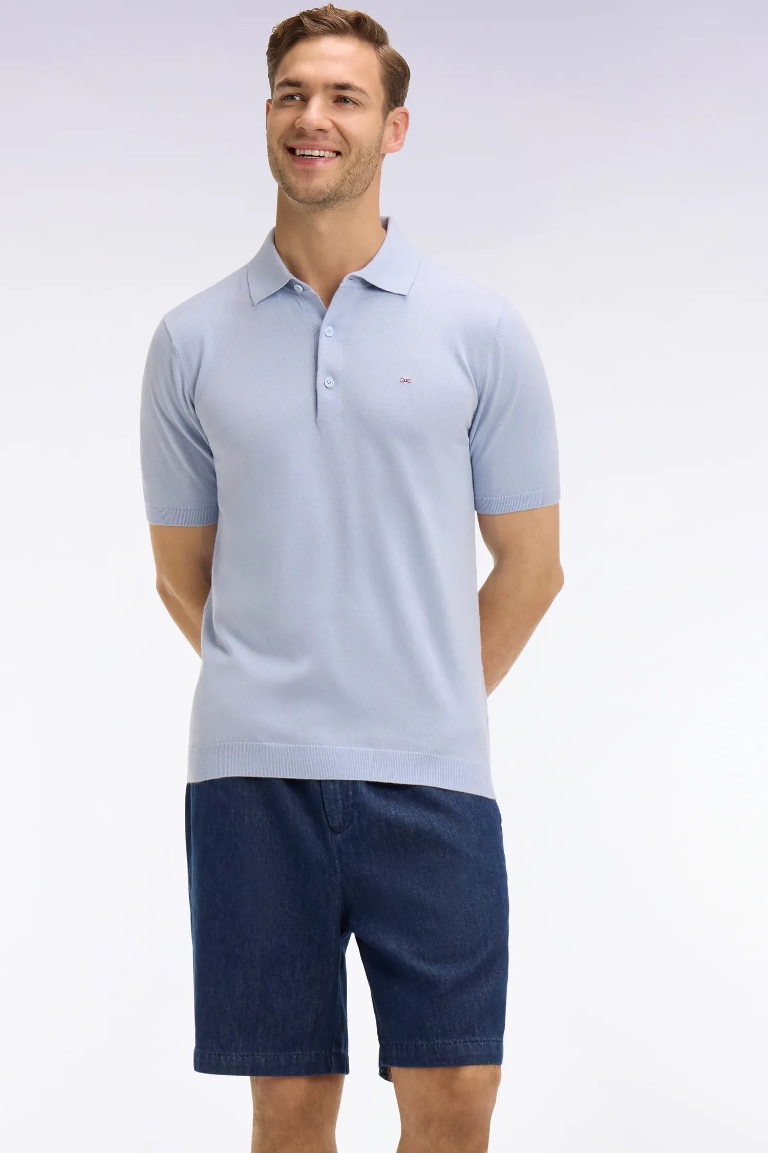 Eden Park Navy Blue Men Navy Chambray Bermuda Shorts with Elasticated Waist SKU: E26BASBE0006_BLF Image 03