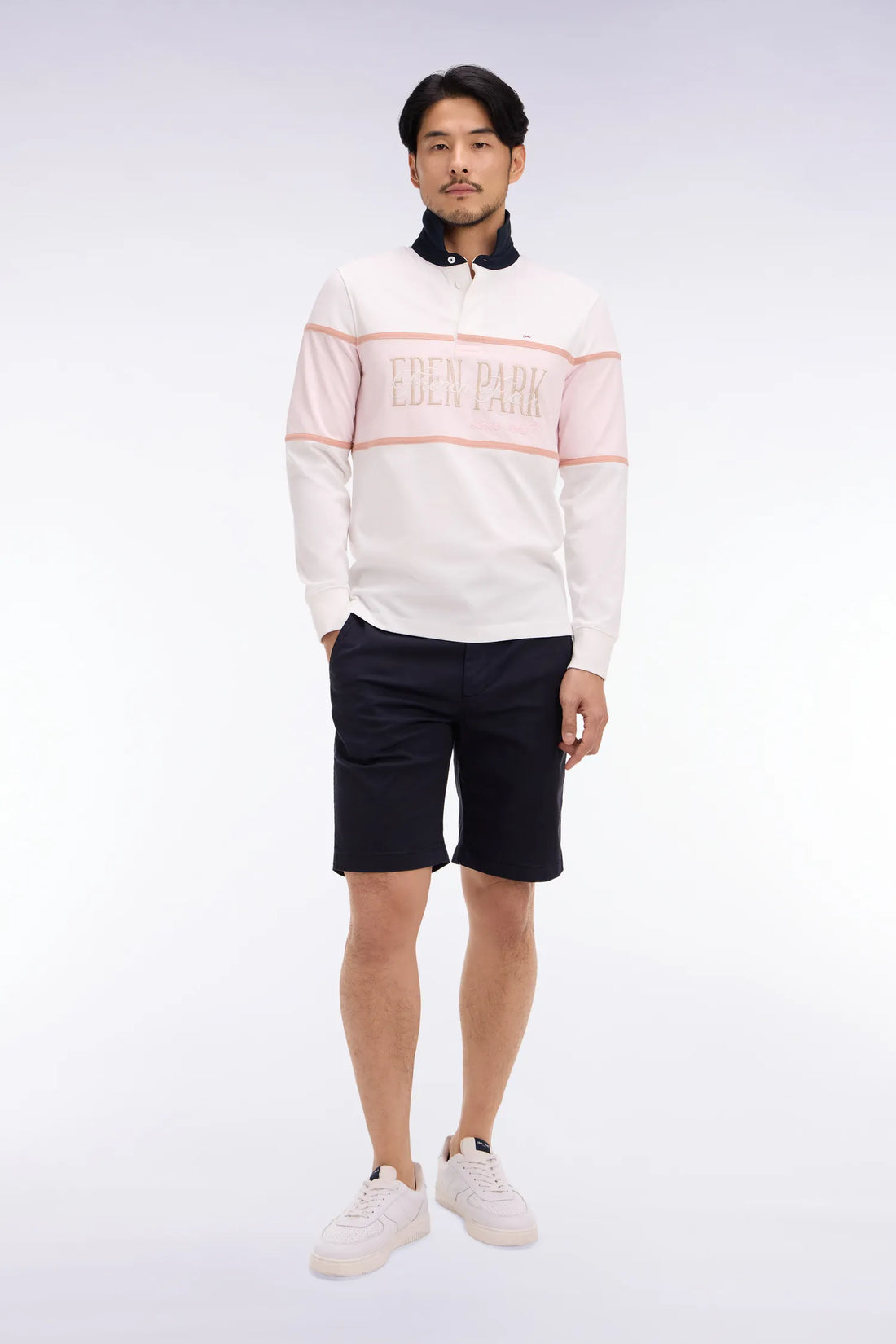 Eden Park Navy Blue Men Navy Cotton and Lyocell Blend Bermuda Shorts SKU: E26BASBE0008_BLF Image 01