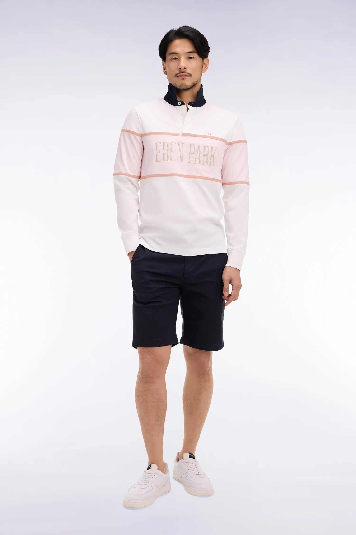 Eden Park Navy Blue Men Navy Cotton and Lyocell Blend Bermuda Shorts SKU: E26BASBE0008_BLF Image 01