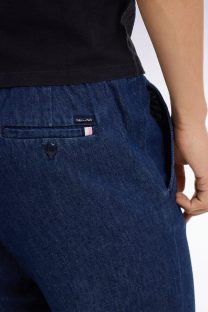 Eden Park Navy Blue Men Modern Fit Blue Chambray Elasticated Waist Pants SKU: E26BASPA0001_BLF Image 04