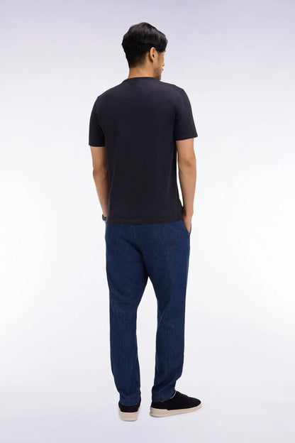 Eden Park Navy Blue Men Modern Fit Blue Chambray Elasticated Waist Pants SKU: E26BASPA0001_BLF Image 05