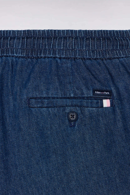 Eden Park Navy Blue Men Modern Fit Blue Chambray Elasticated Waist Pants SKU: E26BASPA0001_BLF Image 06