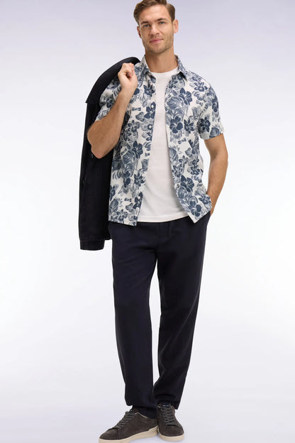Eden Park Navy Blue Men Modern Fit Navy Cotton Linen and Lyocell Pants SKU: E26BASPA0003_BLF Image 03