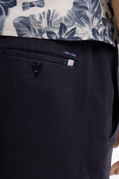 Eden Park Navy Blue Men Modern Fit Navy Cotton Linen and Lyocell Pants SKU: E26BASPA0003_BLF Image 04
