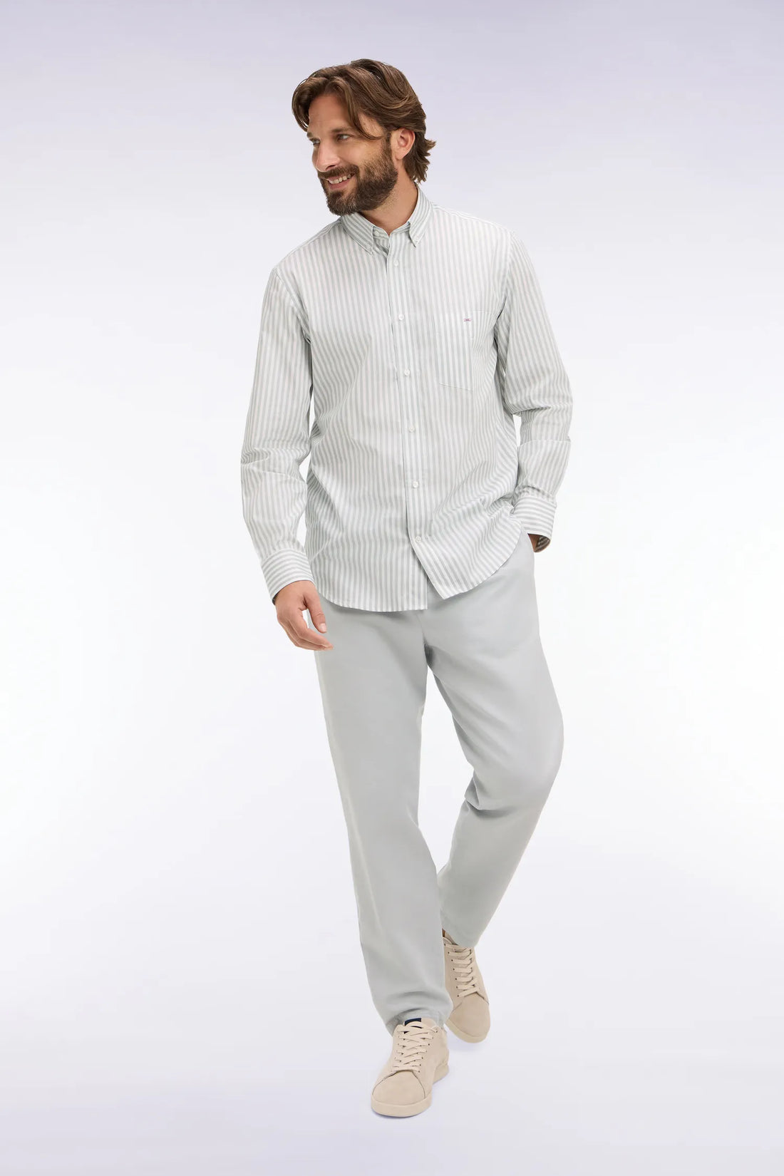 Eden Park Light Gray Men Light Gray Cotton Linen and Lyocell Pants Modern Cut SKU: E26BASPA0003_GRC14 Image 01