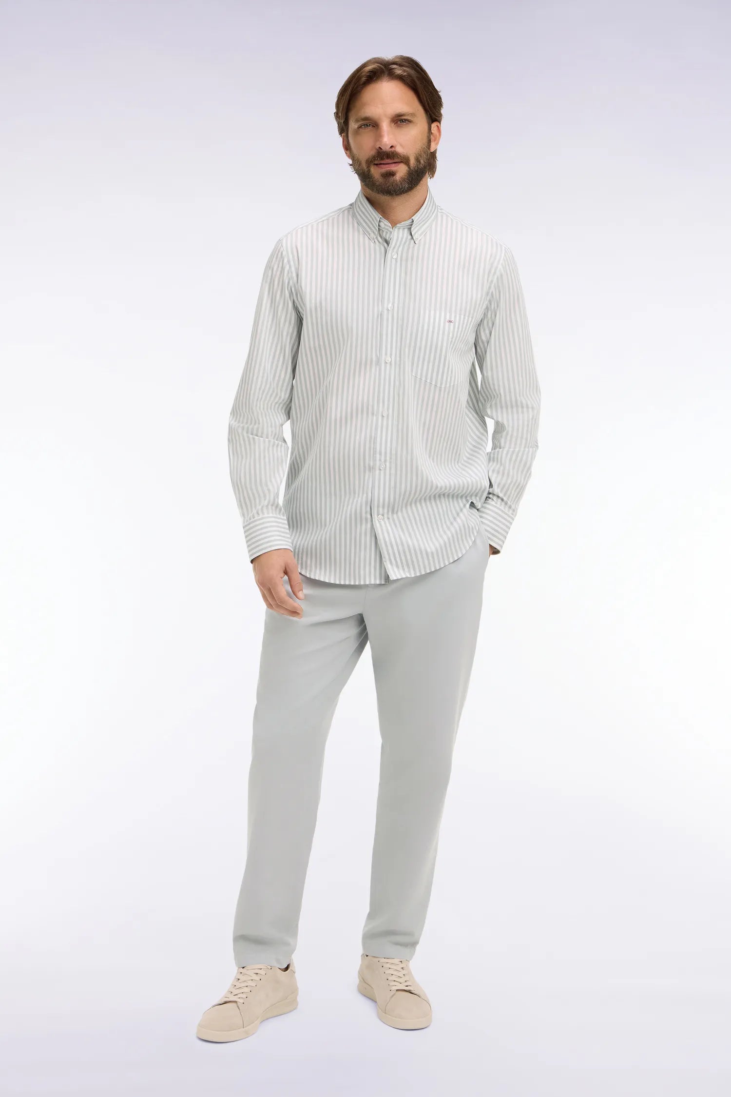 Eden Park Light Gray Men Light Gray Cotton Linen and Lyocell Pants Modern Cut SKU: E26BASPA0003_GRC14 Image 05