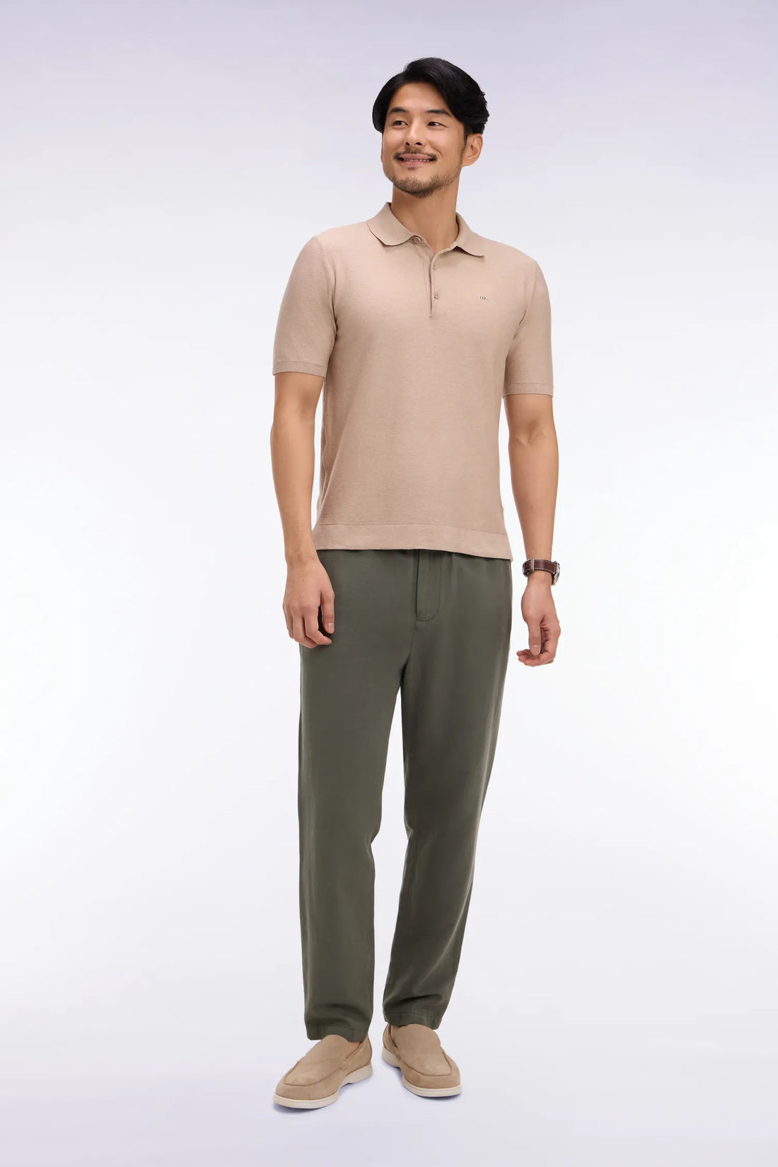 Eden Park Khaki Men Modern Fit Khaki Cotton Linen and Lyocell Pants SKU: E26BASPA0003_KAF8 Image 01