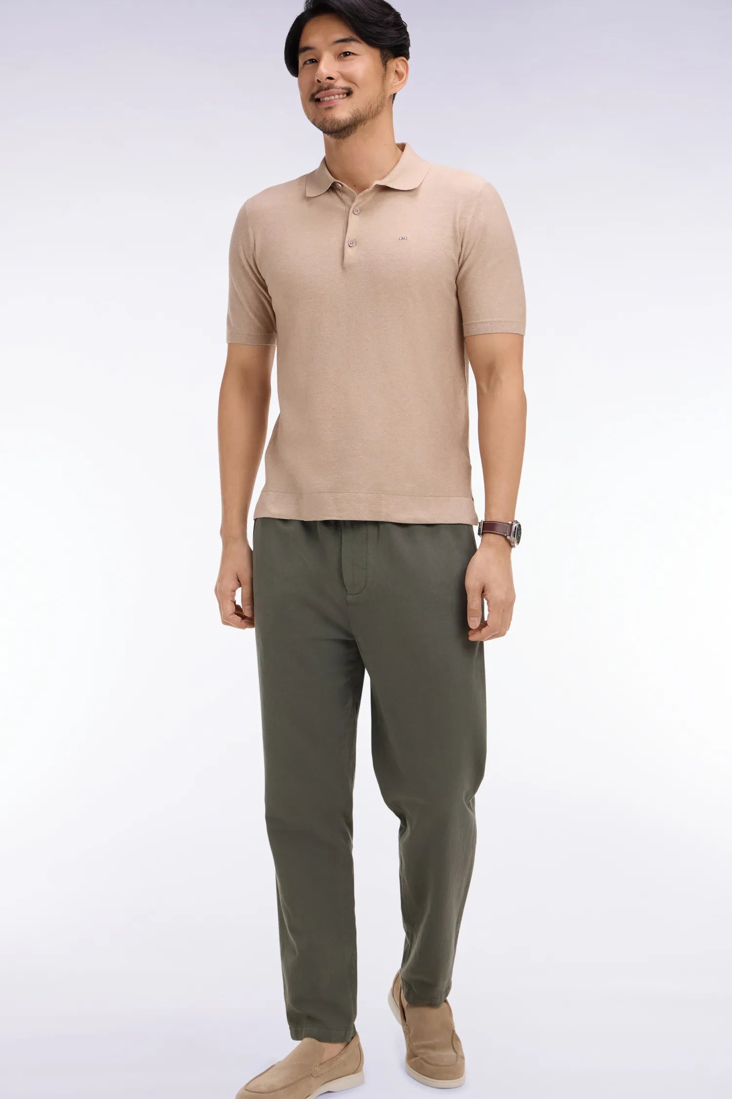 Eden Park Khaki Men Modern Fit Khaki Cotton Linen and Lyocell Pants SKU: E26BASPA0003_KAF8 Image 03