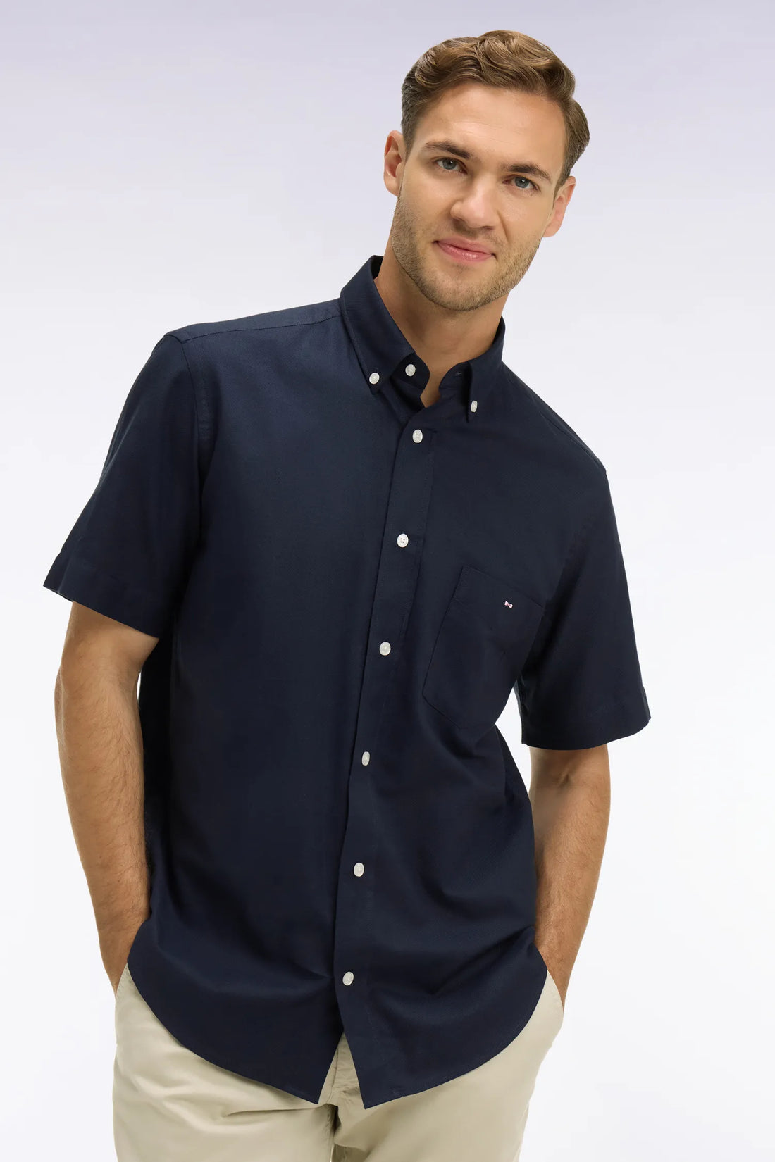 Eden Park Navy Blue Men Navy Cotton PiquŽ Short-Sleeved Shirt SKU: E26CHECC0001_BLF Image 01